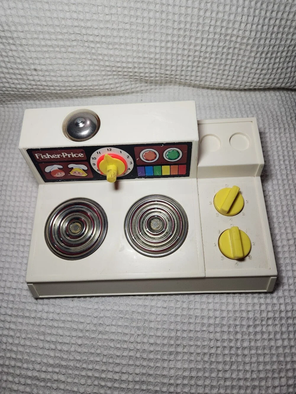 Fisher-Price Vintage Toy Stove in White with Yellow Accents